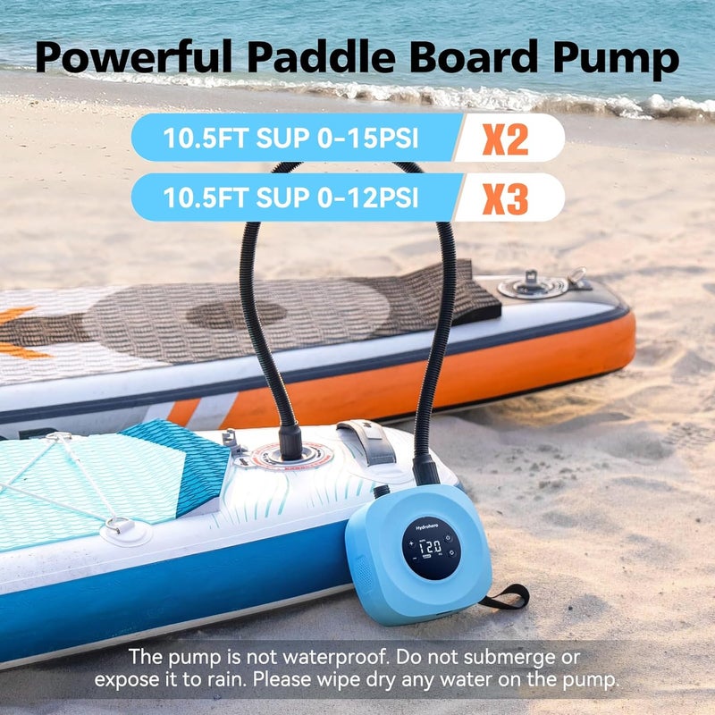 Hydrohero مضخة لوح التجديف الكهربائية، مضخة SUP عالية الضغط قابلة لإعادة الشحن 20PSI، تضخيم وتفريغ ذكي مزدوج المرحلة، إيقاف تلقائي لألواح التجديف، كيت التزلج، خيمة، قارب - Image 3